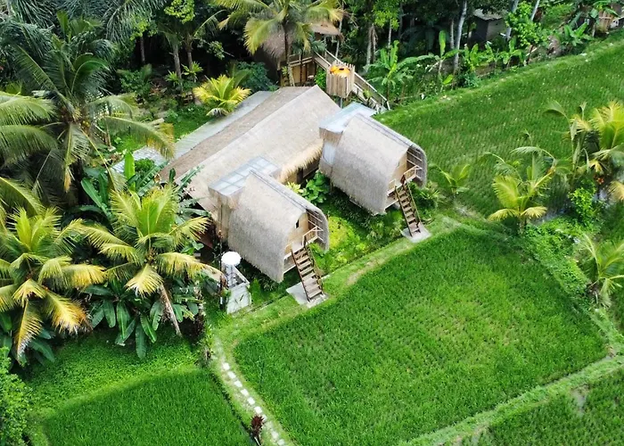 Ferienhaus Kawig Bamboo House - Ricefield View, Eco Bamboo Tampaksiring